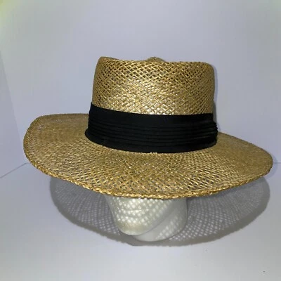 Golf and Tennis Headwear Company Straw Boater Sun Hat Size 7 1/2 Black Head Band - Image 1 of 4