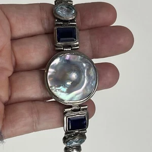 Designer Large Pearl Amethyst Topaz Sterling Silver Bracelet - Picture 1 of 19