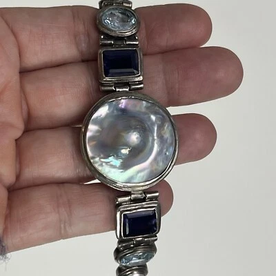 Designer Large Pearl Amethyst Topaz Sterling Silver Bracelet - Image 1 of 4