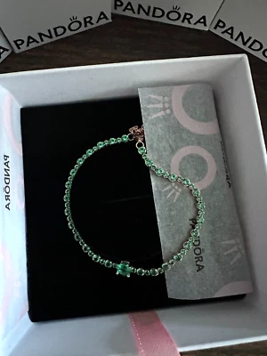 Pandora Rosa Brillante NUEVO Pulsera Tenis VERDE Piedras Medianas Foto 1 de 4