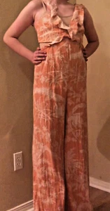 H&M one piece pants Romper, back cut out, orange and white floral - Picture 1 of 7