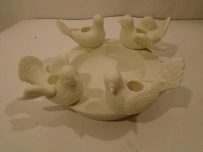 Ceramic 4 Doves Taper Candle stick  holder Round 8 inch 4 inch tall wedding - Image 1 of 4