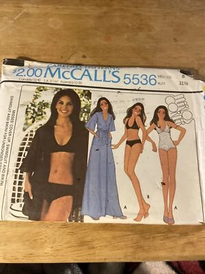 McCalls 5536 Pattern Size 8 One and Two Piece Swimsuit Bikini Cover-up 1977 Cut - Image 1 of 4