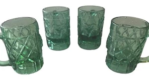 4 SELTENE antike mexikanische PULQUE PULQUERIA Tassen Tarro Chivato grünes Glas 5 Zoll Rarität - Bild 1 von 11