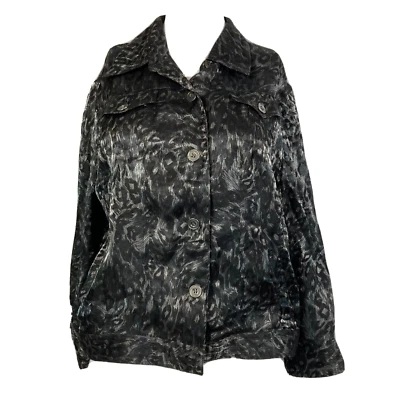 Ruby Rd. Jacket Blazer Womens 12P Petite Black Metallic Leopard Pockets Button - Image 1 of 4