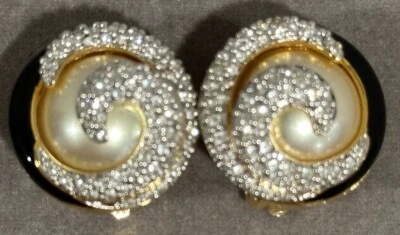 Swarovski Crystal Clip On Earrings Pearl, Gold, Black, Pave Crystal - Image 1 of 4