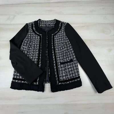 Rafaella Womens Jacket 10 Black White Tweed Open Front Dressy Career - Image 1 of 4