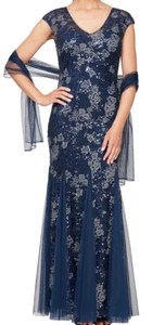 Alex Evenings Petite Cap Sleeve Embroidered Fit and Flare Dress 12P & Shawl $269 - Picture 1 of 8