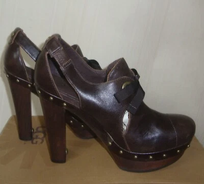 UGG Celestina Chocolate Brown Leather Stud Platform Heels Size US 7 NEW 1001311 - Image 1 of 4