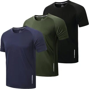 ZENGVEE Men's 3 Pack Workout Shirts Dry Fit Moisture Large, Black Navy Green - Picture 1 of 6