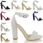 Womens Ankle Strap  Sandals Block High Heel  Ladies Strappy Bridal  Party Prom 3-8