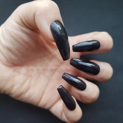 GLAM & GLITS 24x Gel Press On False Nails Black & Purple Sparkle Coffin Stiletto Square Oval
