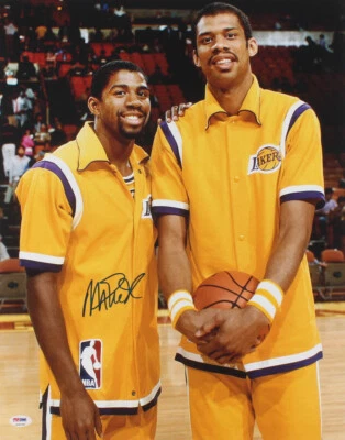 Magic Johnson Signed Los Angeles Lakers 16x20 Photo with Abdul-Jabbar (PSA COA) - Image 1 of 3