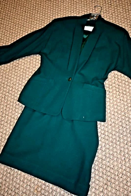 Traje falda vintage de lana verde profundo Paul Stanley para dama Foto 1 de 4