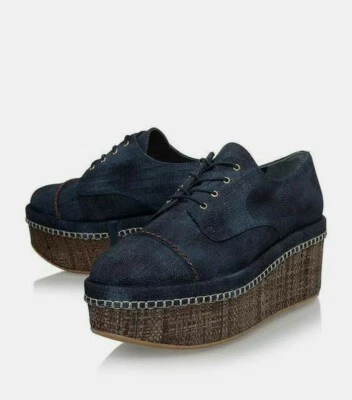 $445 NUEVO STUART WEITZMAN Talla 6.5US MANTRA DENIM CON CORDONES PLATAFORMA OXFORD OSCURO INDIG Foto 1 de 3