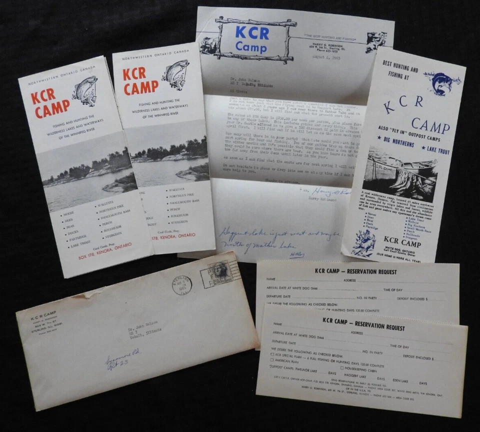 1965 KCR CAMP HARRY ROBINSON HUNTING FISHING GUIDE STERLING IL WHITE DOG ONTARIO - Image 1 of 4