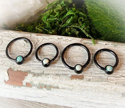 1pc Opal Ball Hinged Segment Ring Septum Clicker Captive Bead Helix Cartilage - Image 1 of 4