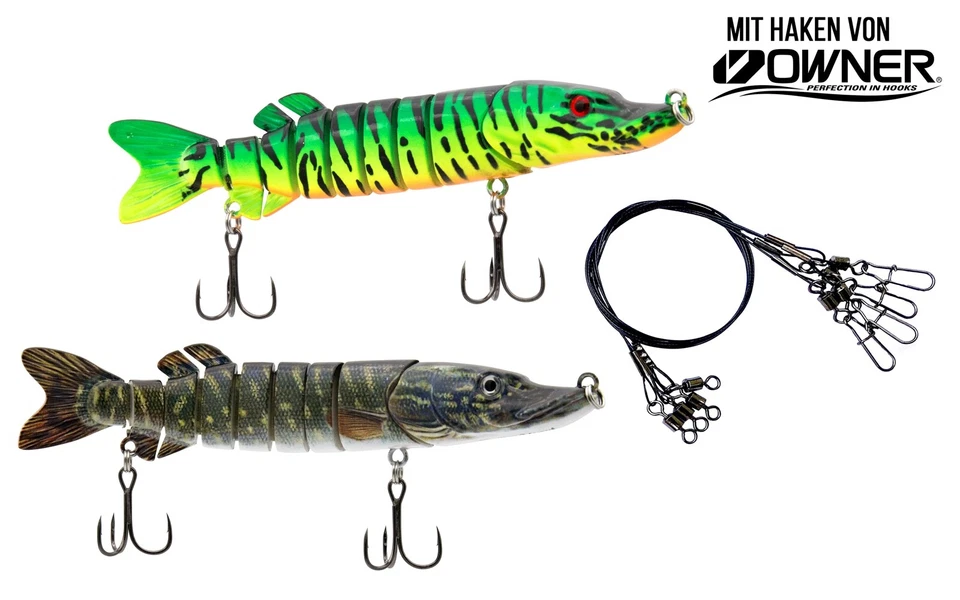 Hecht Wobbler Hardbait Kunstköder | 2er Set | 15cm 26g Firetiger + Imitat |Owner - Bild 1 von 4