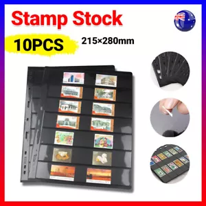 10 Sheets Black Stamp Stock Pages Double Sided with 7 Strips 9 Binder Holes AU - Picture 1 of 11