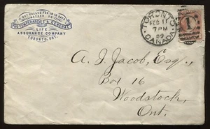 3 cent Small Queen on Feb 11th 1889 Toronto cacheted cover to Woodstock ON - Picture 1 of 1