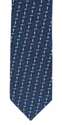 Corbata de seda BRIONI vintage azul con formas blancas y aqua - 61" - Excelente estado. Foto 1 de 4