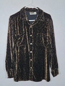 VTG Chico's Animal Print Velvet Silk Blend Button Down Long Sleeve Shirt Sz 2/ L - Picture 1 of 4