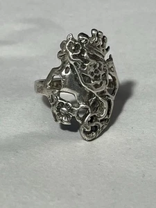 Vintage Art Deco Queen Ring mit Blumenband Sterlingsilber Damen Schmuck Geschenk - Bild 1 von 8