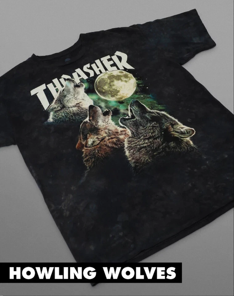 Thrasher Magazine HOWLING WOLVES Skateboard T Shirt TIE DYE Men's Size XL NEW - Image 1 of 1
