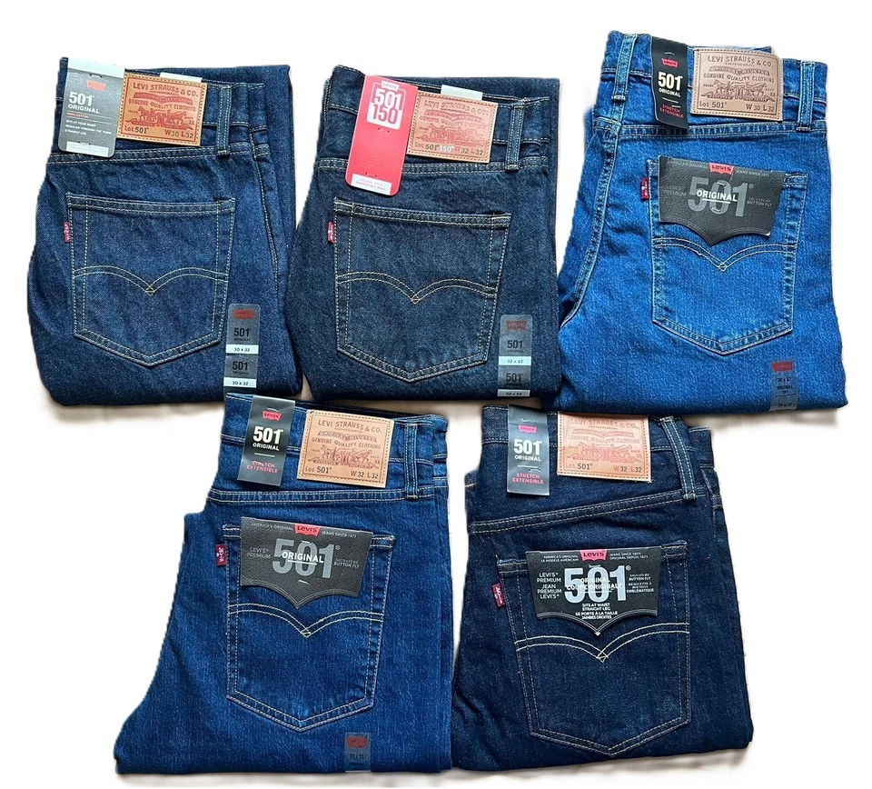LEVI'S LEVIS 501 MENS STRAIGHT FIT BUTTON FLY JEANS DENIM NEW