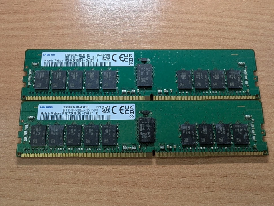 32GB (2x16GB) kit DDR4-3200 Samsung M393A2K40DB3-CWEBY ECC RDIMM 288-pin - Image 1 of 1