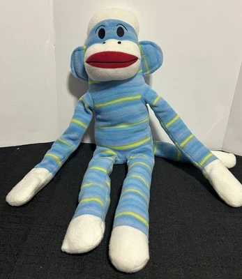 Blue striped sock monkey plush 24 inch Nanco PF SOC40 clean good condition - Image 1 of 4