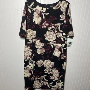 Liz Claiborne Dress Size 18 Black Garnet Floral Zip Back NWT - Picture 1 of 16