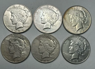 Peace Silver Dollar 1921-1935 Gem BU - Roll of 5 Coins - Brilliantly Uncirculat