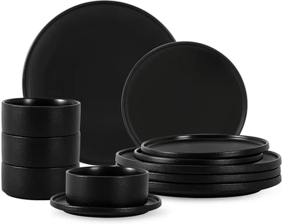 12件套陶瓷餐具4件套现代极简主义石器餐盘 — 第 1/4 张图片