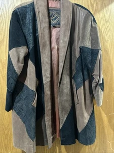 Vintage Winlit Damen Leder Wildleder Patchwork offen Trenchcoat S Schulterpolster - Bild 1 von 24