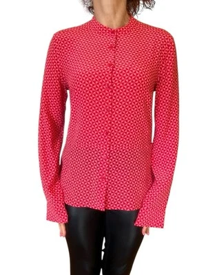 Blusa Equipment Mujer Cuello Mandarín Rosa Geométrica Manga Larga Seda Lavada S Foto 1 de 4