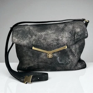 Botkier Crossbody Bag Black Pewter Metallic w/Gold Tone Hardware Purse Y2K - Picture 1 of 13