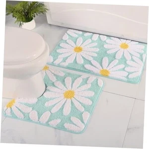  Juego de alfombras de baño 2 piezas, linda alfombra de baño margarita alfombra de inodoro verde en forma de U,  - Imagen 1 de 7