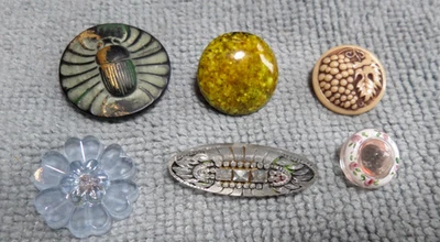 6 Vintage Antique Glass Buttons VARIOUS SHAPES SIZES PATTERNS COLORS - Image 1 of 4