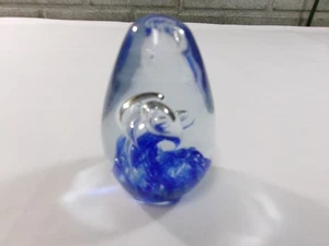 Heavy 3 1/2" Art Glass Paperweight Sculpture Swirls in Blue - Picture 1 of 5