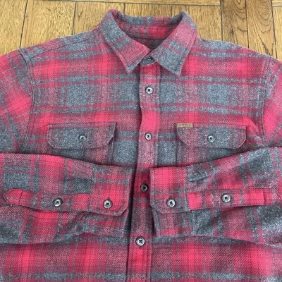 Orvis Heavy Flannel Shirt Jacket Shaket Men’s Size L Pockets Red Gray Plaid - Image 1 of 4