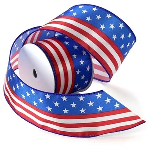 Stars and Stripes Wired Satin Ribbon Spool, 2-1/2-Inch by 3-Yard, Red/White/Blue - Picture 1 of 7