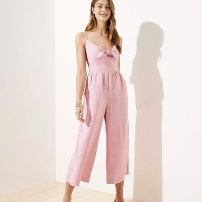 LOFT льняной комбинезон льняной смеси широкая нога укороченный размер 8 розовый новый бак галстук спереди - Изображение 1 из 4