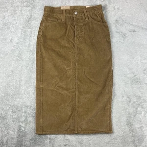 Levis Corduroy Skirt Womens 25 Brown Button Front Midi High Waisted New Tags - Picture 1 of 8