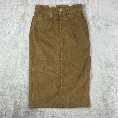 Falda Levis Pana Mujer 25 Marrón Botón Frontal Midi Cintura Alta Nuevas Etiquetas Foto 1 de 4