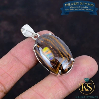 Colgante de ópalo etópico en ópalo de roca de plata de ley 925 con piedras preciosas reales Foto 1 de 4