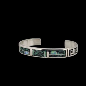 Sterling Silver Cecil Ashley Navajo Turquoise & Opal Inlay Bracelet - Picture 1 of 24