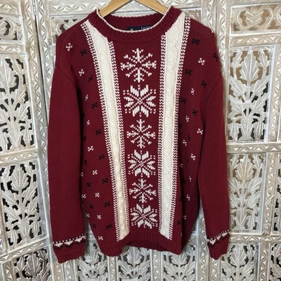 Suéter Vintage Liz Sport Tejido con Cable Copo de Nieve MEDIANO Cuello Redondo Algodón Grueso Foto 1 de 4