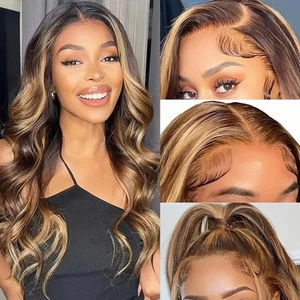 Honey Blonde Ombre Lace Front Wig Human Hair Highlight Body Wave 13X6 Lace Fr... - Picture 1 of 9