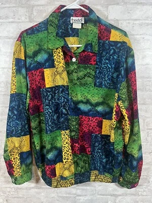 Blusa Chaqueta Vintage Teddi Arco Iris Estampado Animal Talla XL Foto 1 de 4